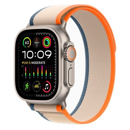 Apple Watch Ultra 2 GPS + Cellular 49mm Titanium Case with Orange/Beige Trail Loop - S/M (MRF13)