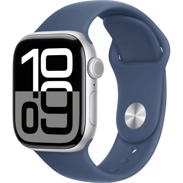 Apple Watch Series 10 GPS 42mm Silver Aluminum Case with Denim Sport Band S/M MWWA3