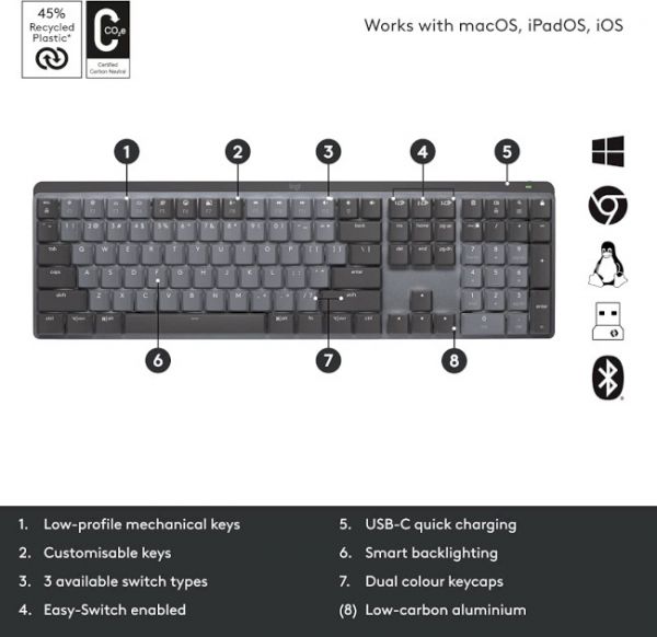 Клавіатура Logitech MX Wireless Illuminated Performance Graphite Clicky (920-010759)