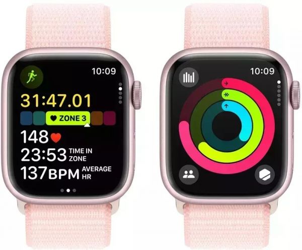 Apple Watch Series 9 GPS 41mm Pink Aluminum Case w. Light Pink S. Loop (MR953)