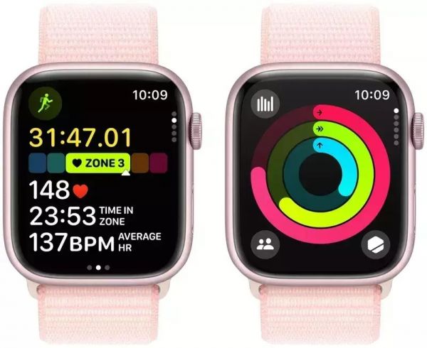 Apple Watch Series 9 GPS 45mm Pink Aluminum Case w. Light Pink S. Loop (MR9J3)