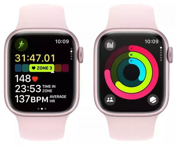 Apple Watch Series 9 GPS 41mm Pink Aluminum Case w. Light Pink S. Band - S/M (MR933)