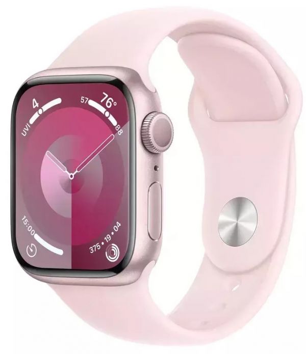 Apple Watch Series 9 GPS 45mm Pink Aluminum Case w. Light Pink Sport Band - M/L (MR9H3)