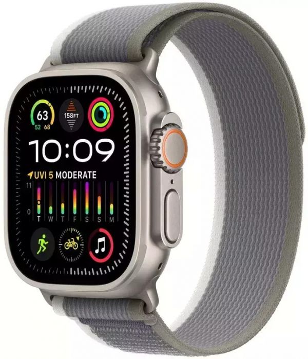 Apple Watch Ultra 2 GPS + Cellular 49mm Titanium Case with Green/Gray Trail Loop - S/M (MRF33)