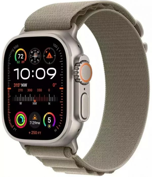 Apple Watch Ultra 2 GPS + Cellular 49mm Titanium Case with Olive Alpine Loop - Small (MREX3/MRFH3)