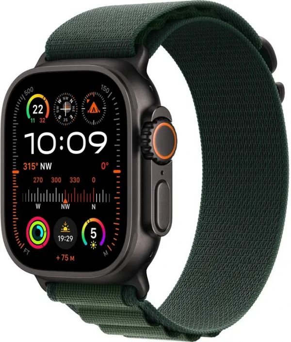 Apple Watch Ultra 2 GPS Cellular 49mm Natural Titanium with Dark Green Alpine Loop - Medium (MXMV3)