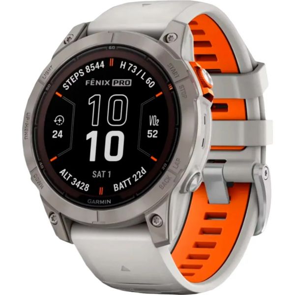 Смарт-годинник Garmin Fenix 7X Pro Sapphire Solar Titanium w.Fog Gray/Ember Band (010-02778-14/15)