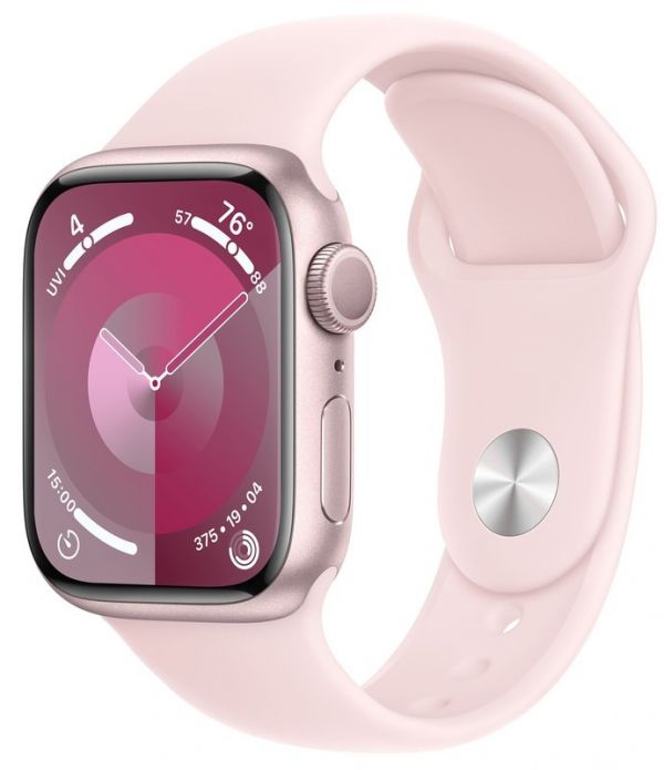 Apple Watch Series 9 GPS 45mm Pink Aluminum Case with Light Pink Sport Band - S/M (MR9G3)