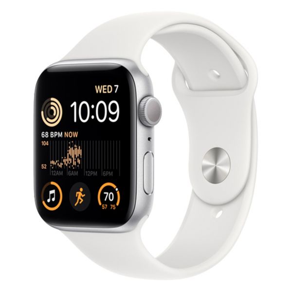 Apple Watch SE 2 44mm Silver Aluminum Case with White Sport Band (MNTH3)