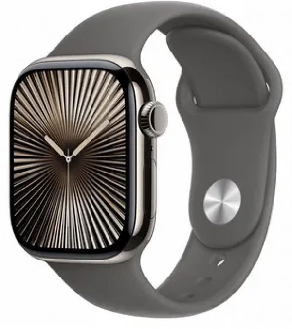 Apple Watch Series 10 GPS + Cellular 42mm Natural Titanium Case Stone Grey Sport Band - M/L (MWXE3)