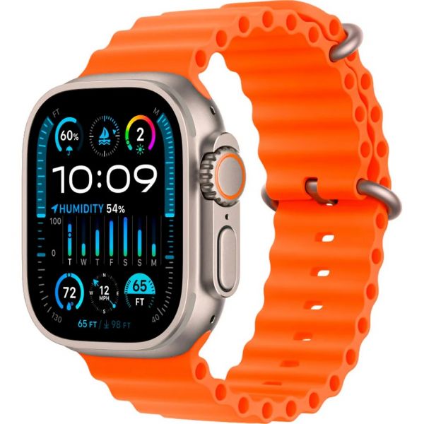 Apple Watch Ultra 2 GPS + Cellular 49mm Titanium Case with Orange Ocean Band (MREH3)