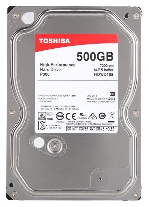 Накопичувач HDD SATA 500GB Toshiba P300 7200rpm 64MB (HDWD105UZSVA)