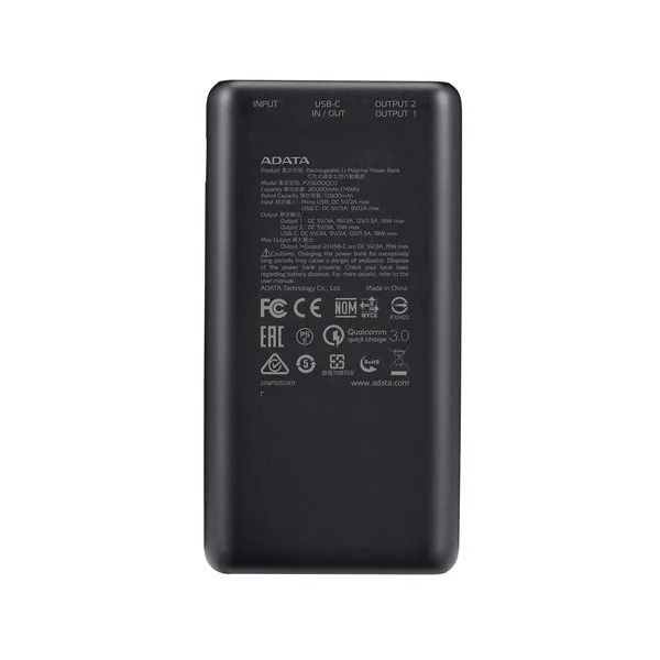 Зовнішній акумулятор (Power Bank) ADATA P20000QCD 20000mAh Black