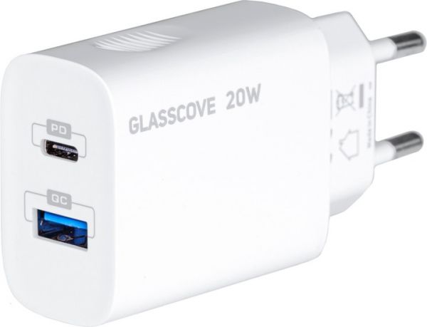 Мережевий зарядний пристрій Glasscove 20W 2-PORT TYPE-C + USB (TC-012APQ20)