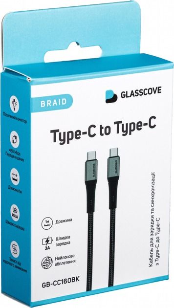 Кабель Glasscove BRAID Type-C - Type-C 60w 2m (GB-CC260BK) Black