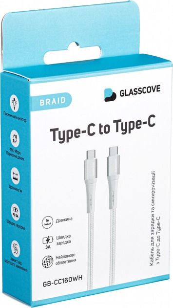 Кабель Glasscove BRAID Type-C - Type-C 60w 1m (GB-CC160WH) White