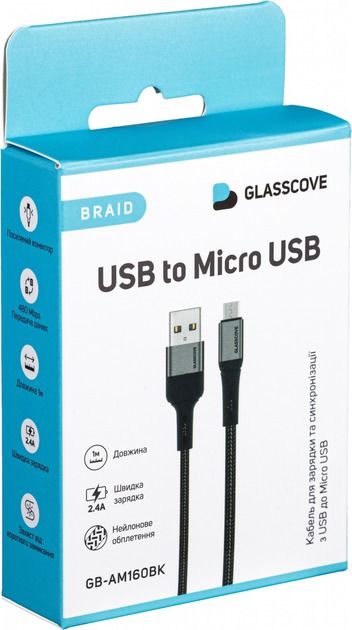 Кабель BRAID USB - Micro USB 2.4A 1m (GB-AM160BK) Black