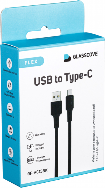 Кабель Glasscove FLEX USB - Type-C 3A 1m (GF-AC13BK) Black