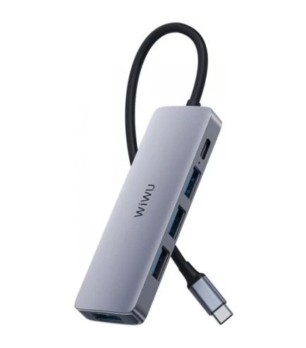 USB-хаб WIWU Alpha 541ВС USB3.0*1+USB2.0*3+PD*1  Gray