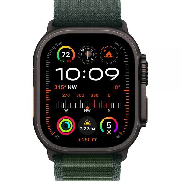 Apple Watch Ultra 2 GPS + Cellular 49mm Black Titan. Case w. Dark Green Alpine Loop - Medium (MX4R3)