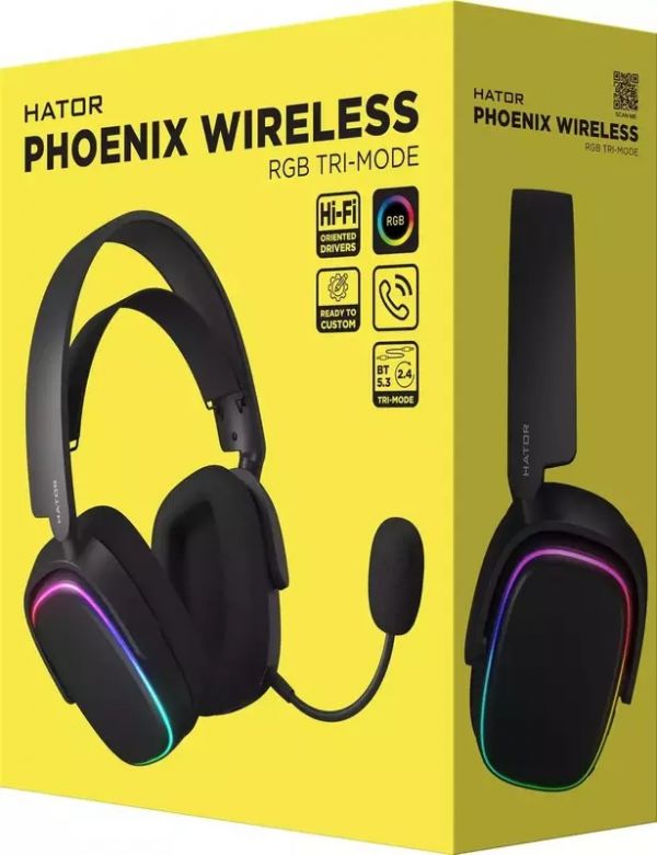 Компьютерная гарнитура Hator Phoenix Wireless RGB Tri-mode Black (HTA-870)