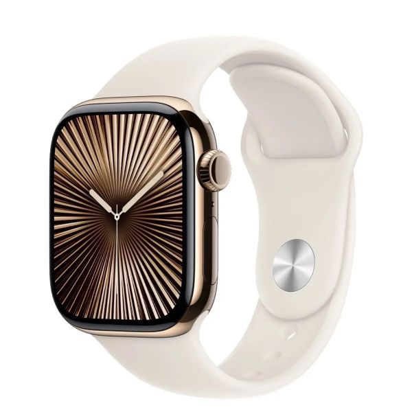 Apple Watch Series 10 GPS + Cellular 46mm Gold Titanium Case w. Starlight Sport Band - M/L (MWYY3)