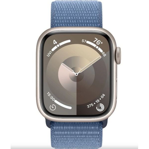 Apple Watch Series 9 GPS 41mm Starlight Aluminum Case w. Winter Blue Sport Loop (MR9K3)