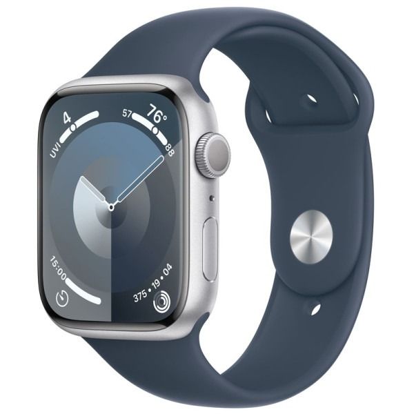 Apple Watch Series 9 GPS 45mm Silver Alu. Case w. Storm Blue S. Band - M/L (MR9E3)