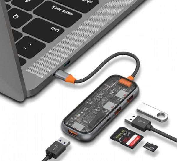 USB-хаб WIWU Cyber HUB 5 in1 USB 3.0*3 . TF . SD card reader 005 Space Gray																						¶