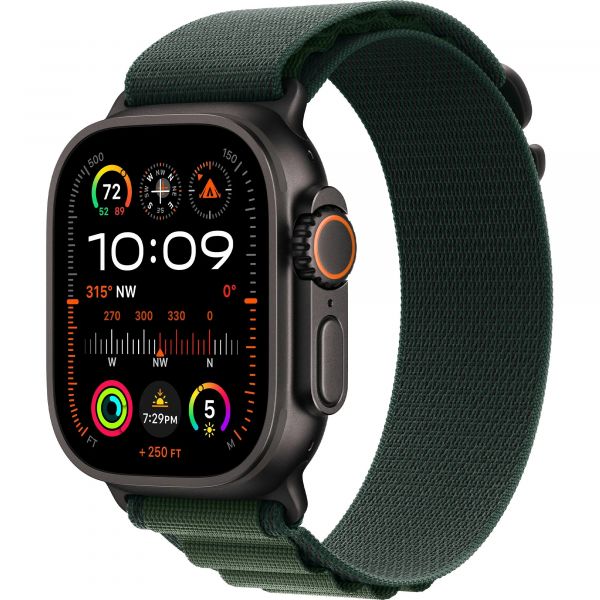 Apple Watch Ultra 2 GPS + Cellular 49mm Black Titan. Case w. Dark Green Alpine Loop - Medium (MX4R3)