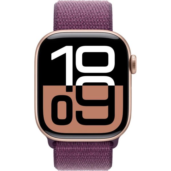 Apple Watch Series 10 GPS 42mm Rose Gold Aluminum Case with Plum Sport Loop MWWK3