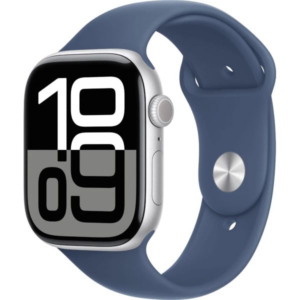 Apple Watch Series 10 GPS 46mm Silver Aluminum Case with Denim Sport Band M/L MWWM3