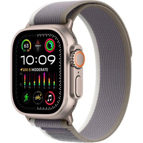 Apple Watch Ultra 2 GPS + Cellular 49mm Titanium Case with Green/Gray Trail Loop - M/L (MRF43)