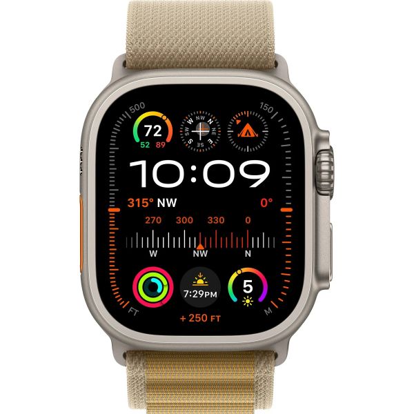 Apple Watch Ultra 2 GPS + Cellular 49mm Natural Titanium Case with Tan Alpine Loop - Large (MX4H3)