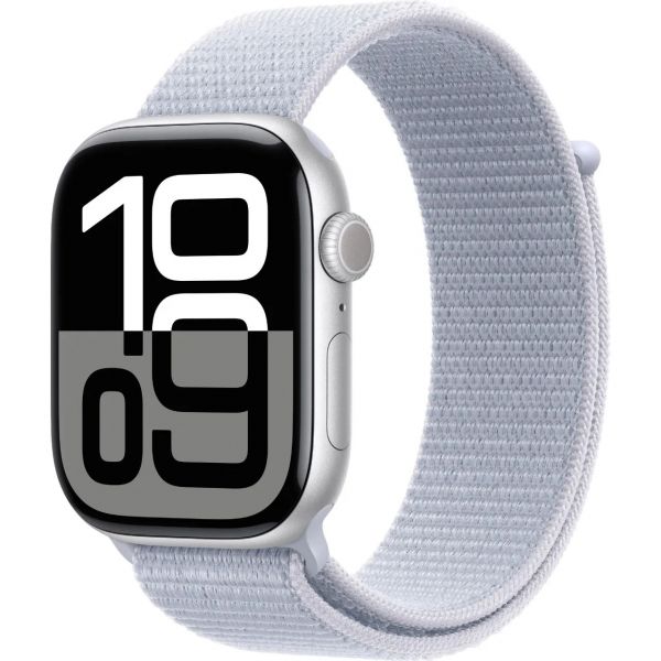 Apple Watch Series 10 GPS 46mm Silver Aluminum Case with Blue Cloud Sport Loop MWWN3