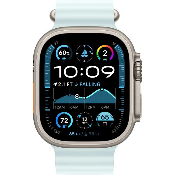 Apple Watch Ultra 2 GPS + Cellular 49mm Natural Titanium Case with Ice Blue Ocean Band (MXTF3)