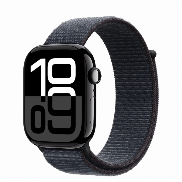 Apple Watch Series 10 GPS + Cellular 46mm Jet Black Aluminum Case w. Ink Sport Loop (MWY53)