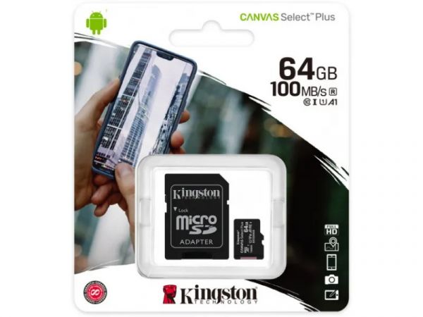 Карта пам'яті MicroSDXC card 64G C10 UHS-I Kingston Select 100R + adapter (SDCS2/64GB)