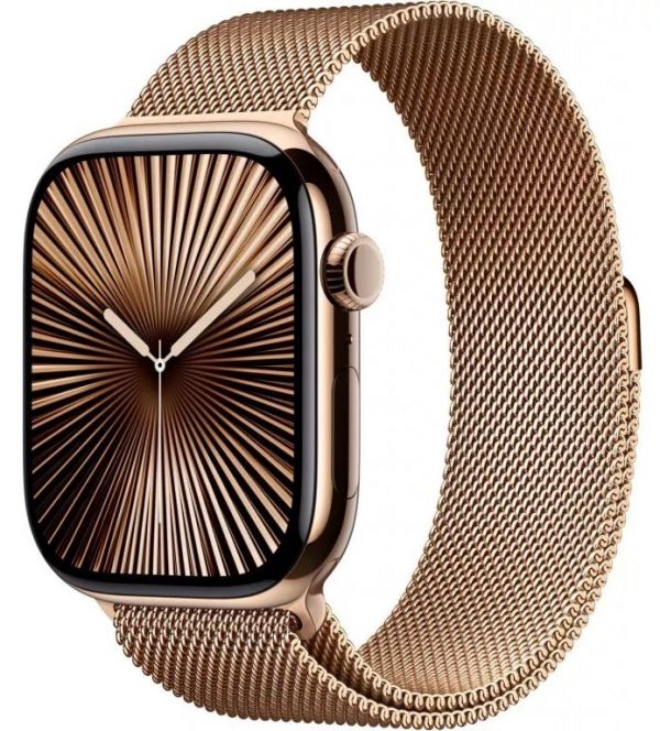 Apple Watch Series 10 GPS + Cellular 46mm Gold Titanium Case with Gold Milanese Loop - S/M (MC7T4)