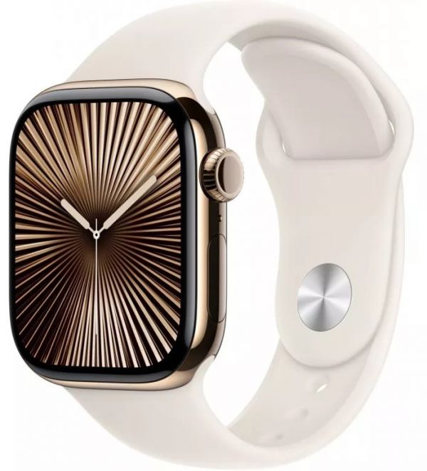 Apple Watch Series 10 GPS + Cellular 42mm Gold Titanium Case w. Starlight Sport Band - M/L (MX073)