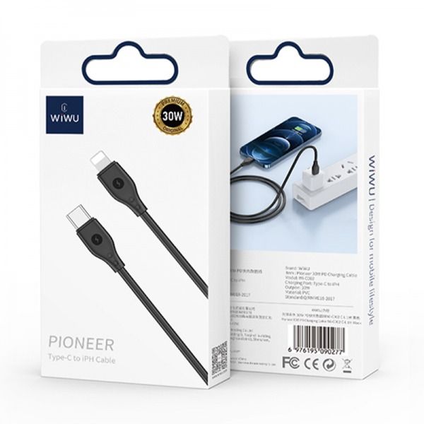 Кабель WIWU Pioneer Series Cable, 30W (Wi-C002) USB-C to Lightning 1м, Black