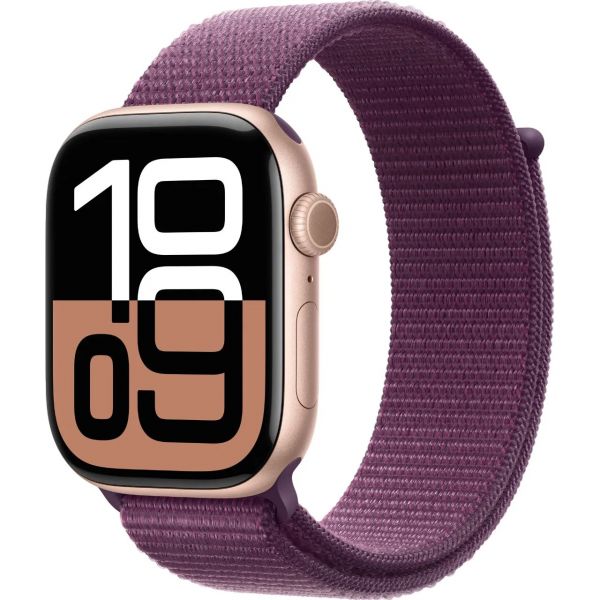 Apple Watch Series 10 GPS 46mm Rose Gold Aluminum Case with Plum Sport Loop MWWV3