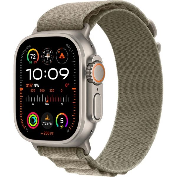 Apple Watch Ultra 2 GPS + Cellular 49mm Titanium Case with Olive Alpine Loop - Medium (MREY3/MRFJ3)